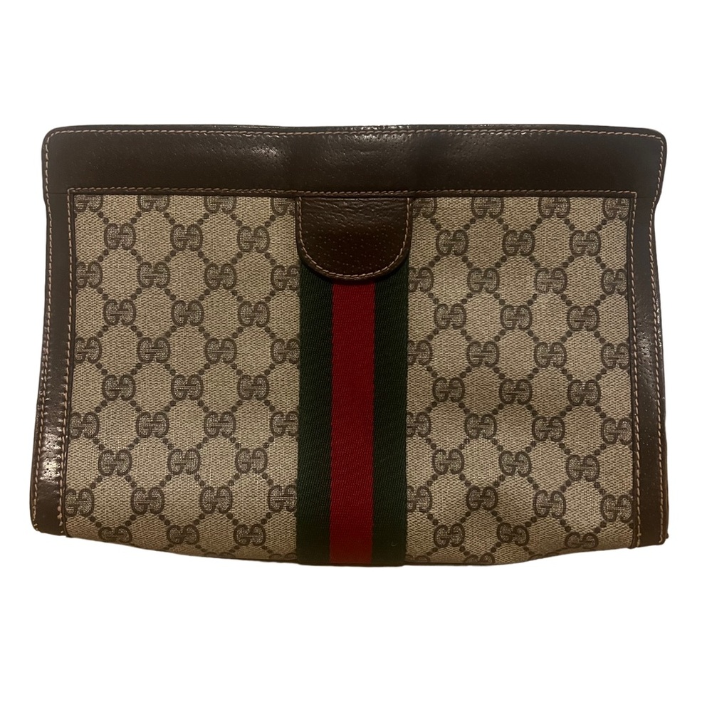 GUCCI Authentic GG Monogram Vintage Sherry Line Brown/Beige Clutch